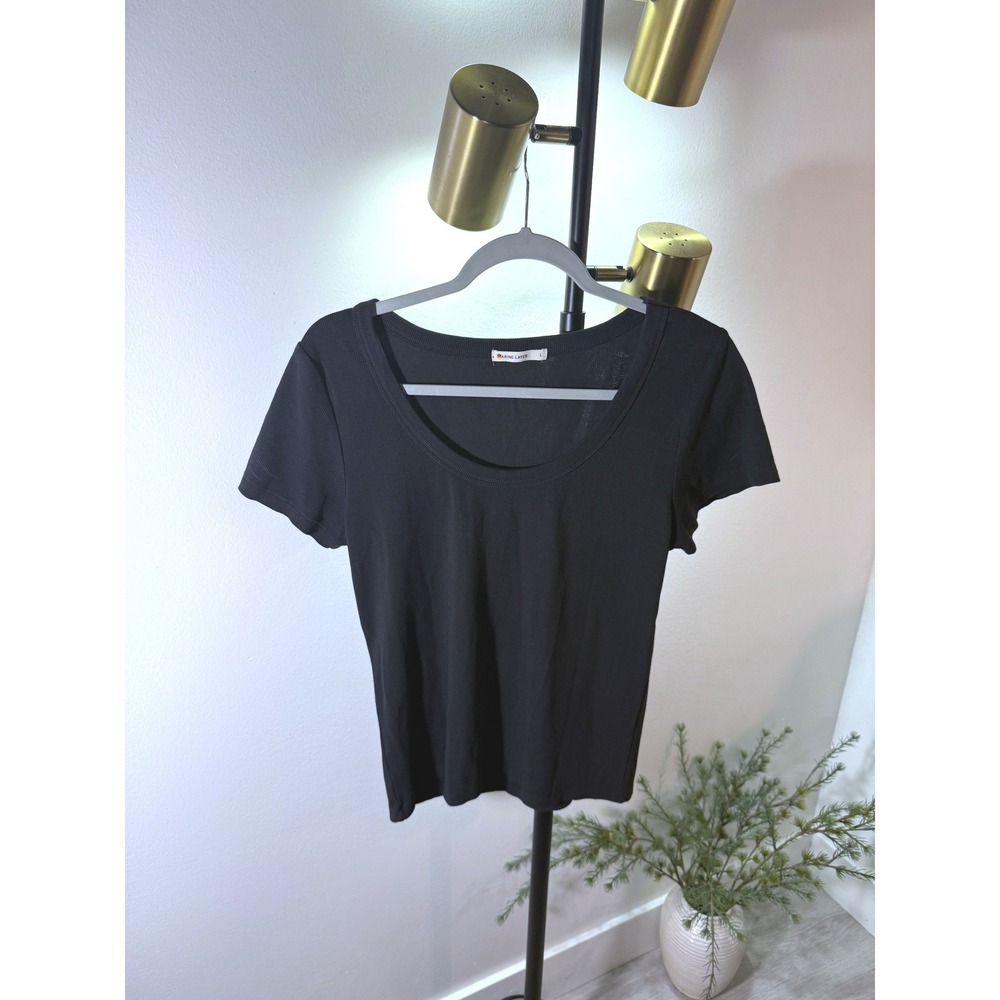 Marine Layer tee black scoop ribbed fall casual layering easy workwear LG EUC
